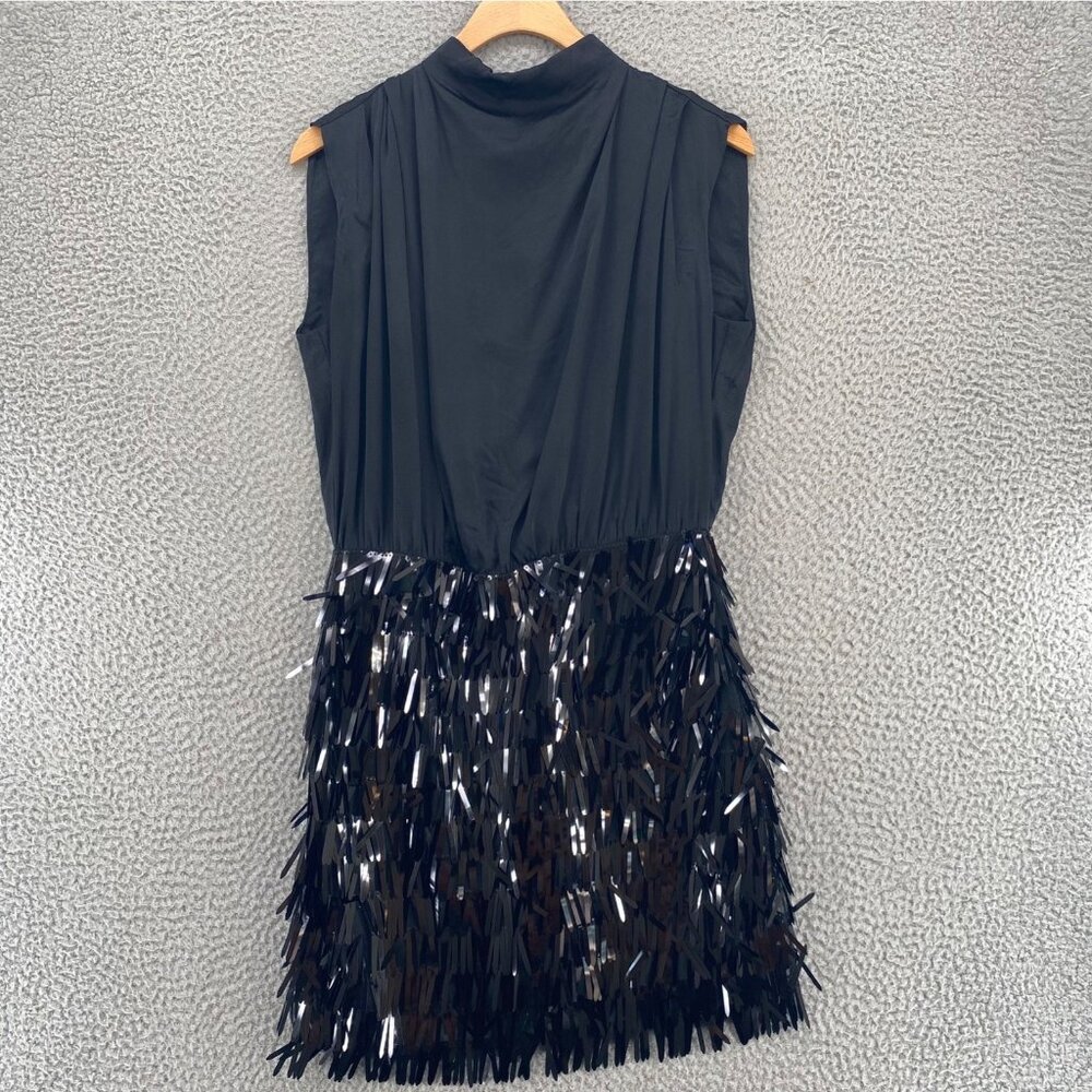 Amanda Uprichard Black Sleeveless Mini Dress with Sequin Fringe